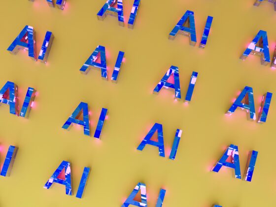 The word "AI" repeated on a yellow background.