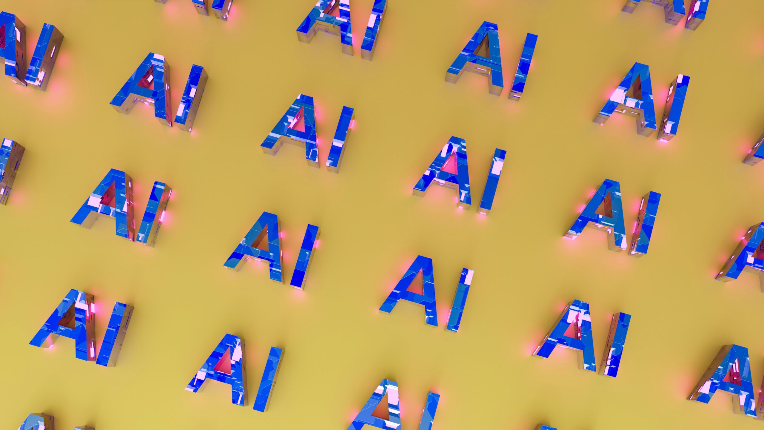 The word "AI" repeated on a yellow background.